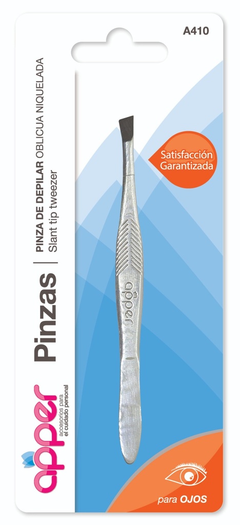 Pinza de depilar oblicua niquelada en blister A410