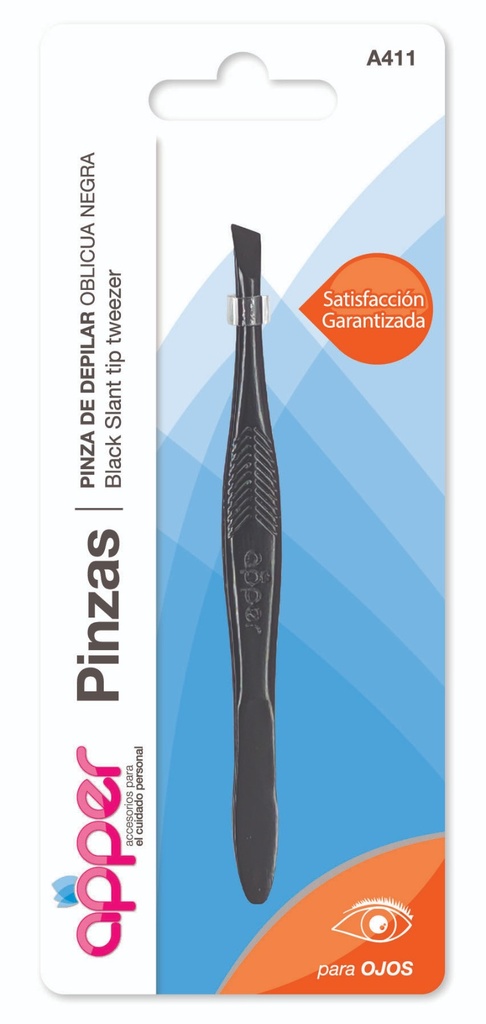 Pinza de depilar oblicua negra en blister A411