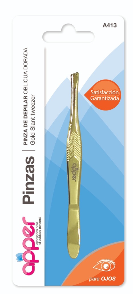 Pinza de depilar dorada oblicua en blister A413
