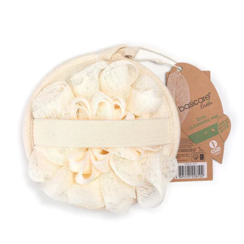 [BA2810-1] GREEN Pad de limpieza corporal doble con loofah y material reciclado (beige) BA2810-1