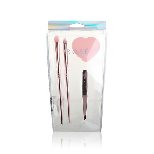 [BA7124] ROSÉ Set facial: Corrector y Sombras de ojo | Delineador en ángulo | Pinza de depilar | Esponja BA7124