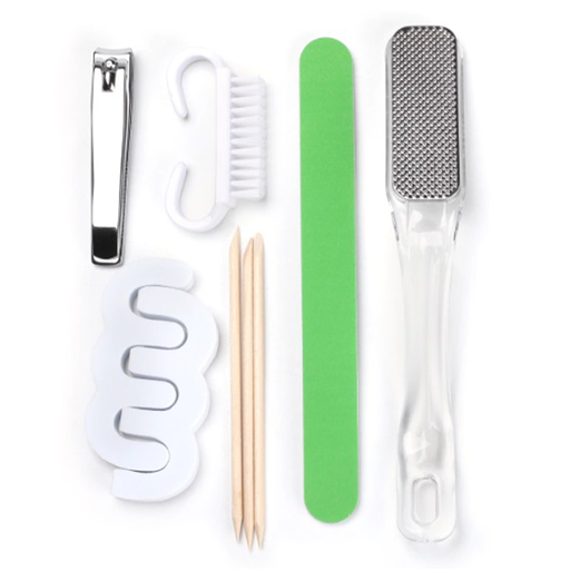 [BA1964] Kit de pedicuría 6 piezas (cepillo de uñas, cortaúñas, separadores de dedos, escofina, lima de uñas, 3 palillos para cutículas) BA1964